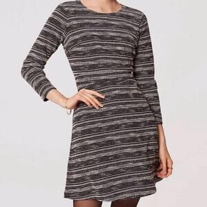 Ann Taylor LOFT Dress Sz 6P Gray‎ Black Spacedye Tweed Stripe Lagen Punk Work